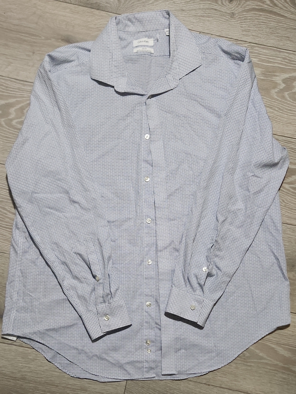 Calvin Klein Performance Blue Micro-Check Long Sleeve Dress Shirt